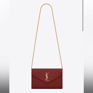 Authentic YSL CLASSIC CASSANDRE CHAIN WALLET IN GRAIN in red